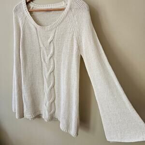 Tobi Women's Chenille Sweater, Size M Ivory Bell Sleeve Cottage Boho